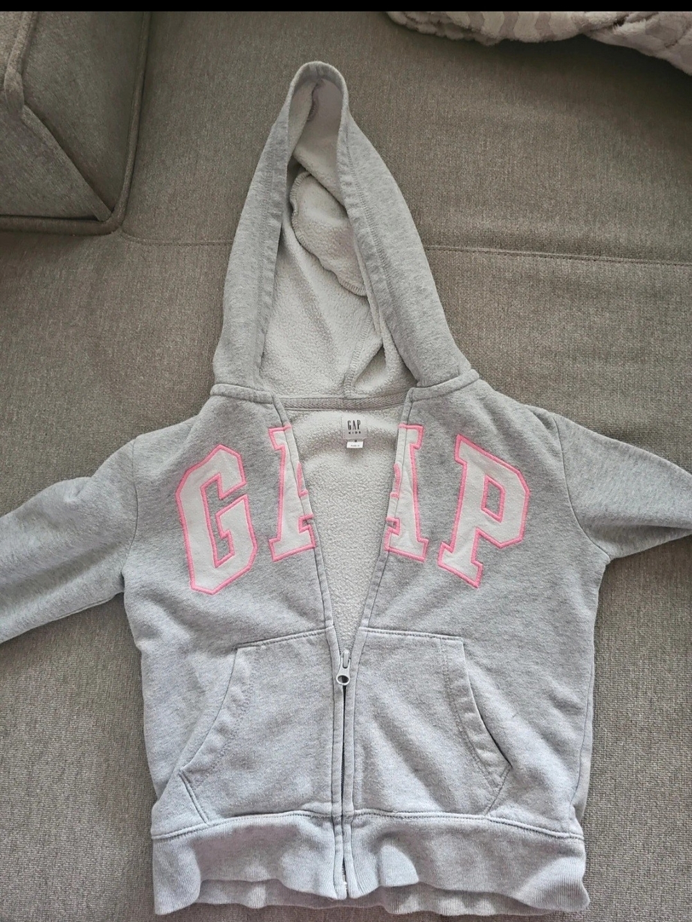 GAP Gray Zip Hoodie with Pink Lettering